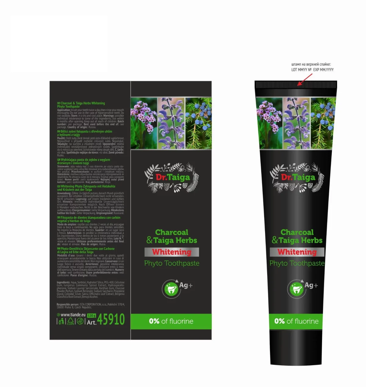 Dentifrice blanchissant au charbon actif et herbes Taïga 45910 tianDe – Image 2